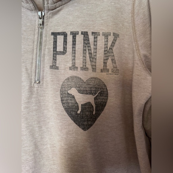 VS PINK VINTAGE 1/2 ZIP CREW SWEATSHIRT BEIGE DOG PUP HEART LOGO HTF RARE LARGE - Picture 2 of 7